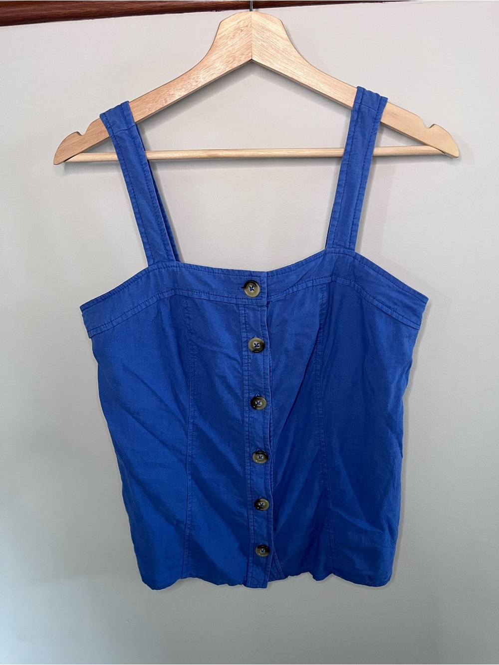 Maeve Anthropologie Blue Linen Blend Button Front Camisole Tank Top Size 2
